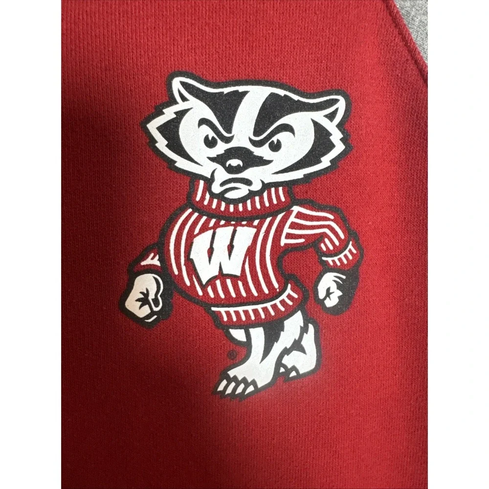Adidas‎ Wisconsin Badgers Hoodie L Button Neck Pullover Bucky Logo Red Gray